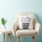 キュートハートサボテンの格子柄ポット クッション (椅子)