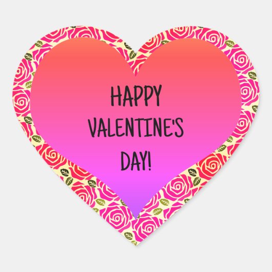 キュートハートピンクレッドローゼスハッピーバレンタインデー ハートシール (正面)