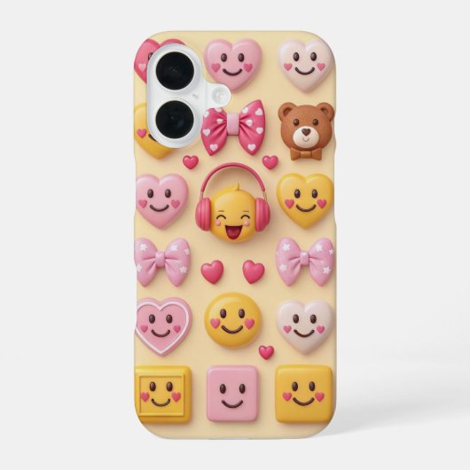 キュートハート絵文字フォンケース iPhone 16ケース (裏面)