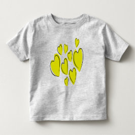 キュートハート 手描き 太字 イエロー ロマンティック ドゥードル トドラーTシャツ