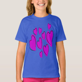 キュートハート 手描き 太字 ピンク ロマンティック ドゥードル Tシャツ
