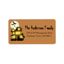 キュートハ不気味ロウィーンムーン幽霊のよく出るハウス&こうもり ラベル