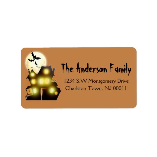 キュートハ不気味ロウィーンムーン幽霊のよく出るハウス&こうもり ラベル (正面)