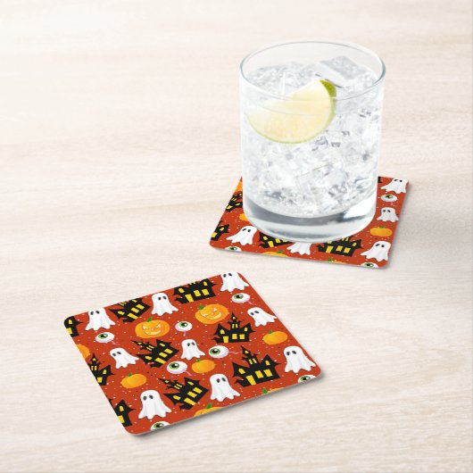 キュートハ幽霊のよく出るウスパーティー スクエアペーパーコースター (インサイチュ)