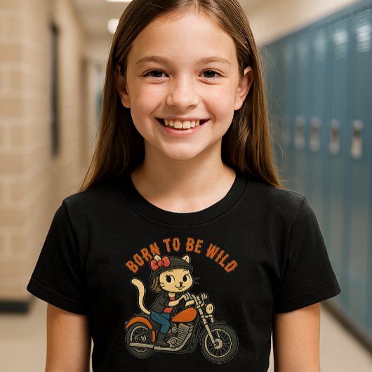 キュートバイクもしくは自転車に乗る人ガールキャット Tシャツ