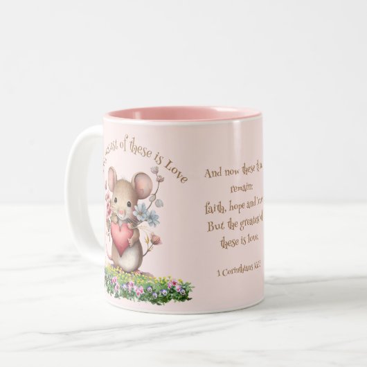 キュートバイブル聖なる書物、 経典マグマウスハートピンク ツートーンマグカップ (正面左)