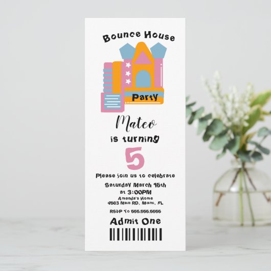 キュートバウンスハウス誕生日チケットスタイル招待状 招待状 (スタンド正面)
