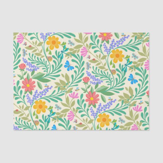 キュートバグおもしろいフローラ春サマーパステルイエロー 薄葉紙 (正面)