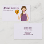 キュートバスケットボールコーチガールイラストレーションパープル 名刺 (正面/裏面)