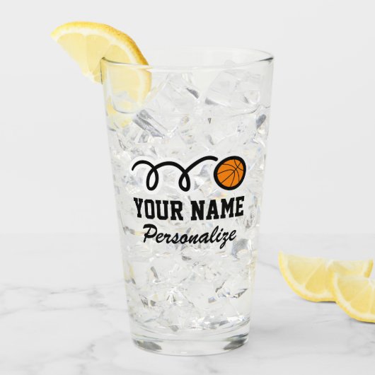 キュートバスケットボールスポーツ誕生日名前をカスタムするプリント タンブラーグラス (アイス正面)