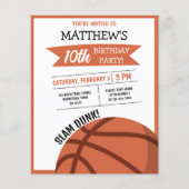 キュートバスケットボールリボンバジェット誕生日招待状 (正面)