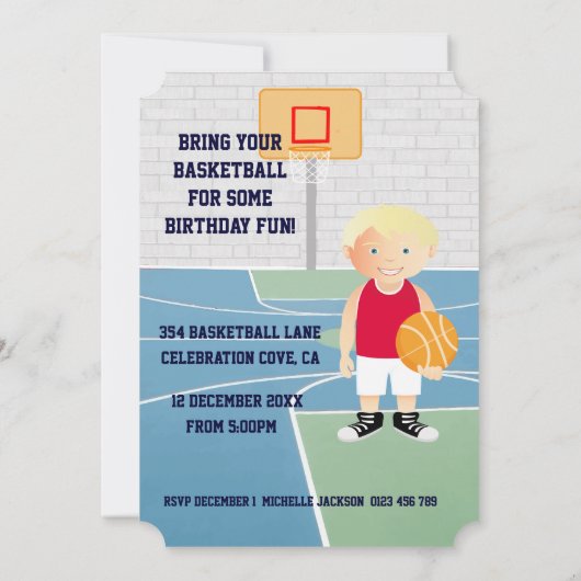 キュートバスケットボール子供の誕生日パーティの招待状 招待状 (裏面)