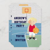 キュートバスケットボール子供の誕生日パーティの招待状 招待状 (正面/裏面)