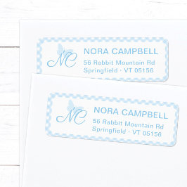 キュートバタフライイニシャルベビーブルー差出人住所 ラベル