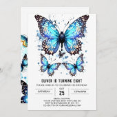 キュートバタフライエレガントボーイ誕生日 招待状 (正面/裏面)
