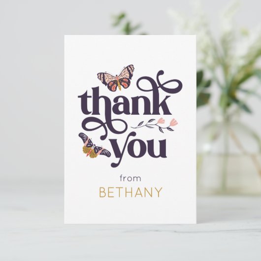 キュートバタフライパーソナライズされたフラットサンキューカード サンキューカード (スタンド正面)
