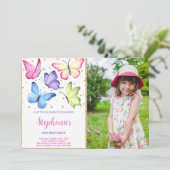 キュートバタフライ誕生日フォト招待状 招待状 (スタンド正面)