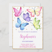 キュートバタフライ誕生日招待状 招待状 (正面)