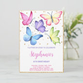 キュートバタフライ誕生日招待状 招待状 (スタンド正面)