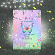 キュートバタフライ誕生日招待状for Girl