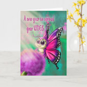 キュートバタフライ誕生日 カード (黄色い花)