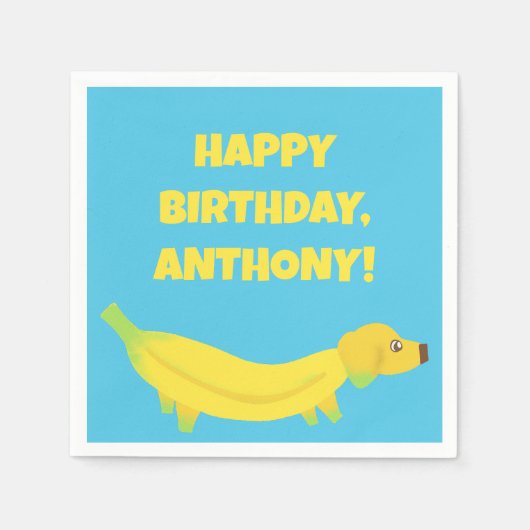 キュートバナナドッグカスタムパーティー スタンダードカクテルナプキン (正面)