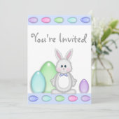キュートバニーとエッグスカラフルイースターボーイズ誕生日 招待状 (スタンド正面)