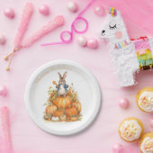 キュートバニーとカボチャ秋誕生日 ペーパープレート (パーティー)