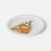 キュートバニーとカボチャ秋誕生日 ペーパープレート (アングル)