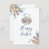 キュートバニーインバスケット&チューリップ花模様ハッピーイースター 招待状 (正面/裏面)