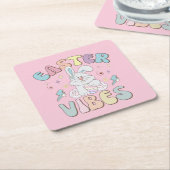 キュートバニーイースタービーブスパステル春パーティー スクエアペーパーコースター (アングル)