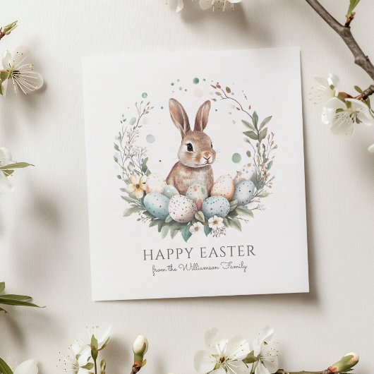 キュートバニーエッグガーランドリースパーソナライズされたイースター カード