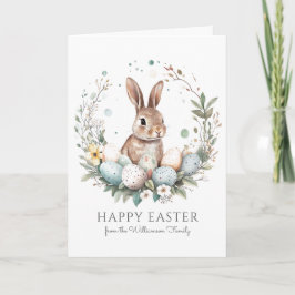 キュートバニーエッグガーランドリースパーソナライズされたイースター カード