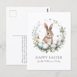 キュートバニーエッグガーランドリースパーソナライズされたイースター ポストカード