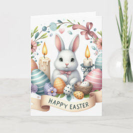 キュートバニーキャンドルイラストレーションイースター シーズンカード
