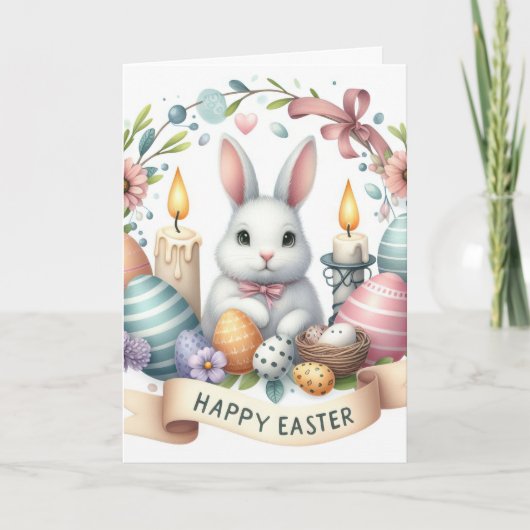 キュートバニーキャンドルイラストレーションイースター シーズンカード (正面)