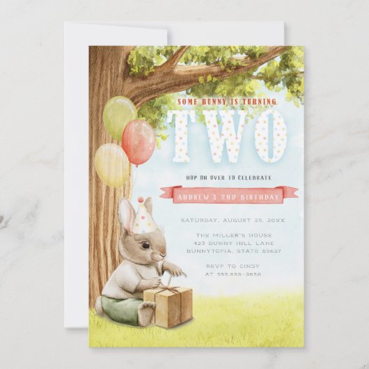 キュートバニーセカンド誕生日招待状 招待状 (正面)