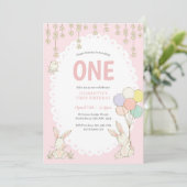 キュートバニーバルーン誕生日招待状 招待状 (スタンド正面)