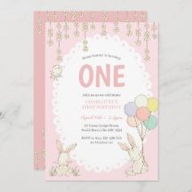 キュートバニーバルーン誕生日招待状