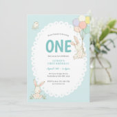 キュートバニーバルーン誕生日招待状 招待状 (スタンド正面)