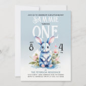 キュートバニーパステルフローラバースデーパーティーウォーターカラー 招待状 (正面)