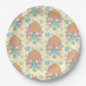 キュートバニーパターンイエローラウンド紙プレート ペーパープレート (正面)