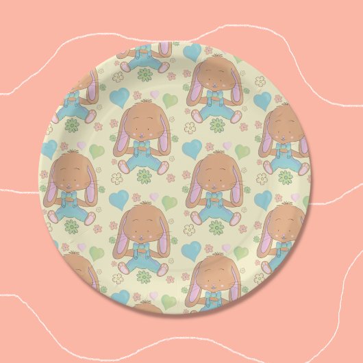 キュートバニーパターンイエローラウンド紙プレート ペーパープレート