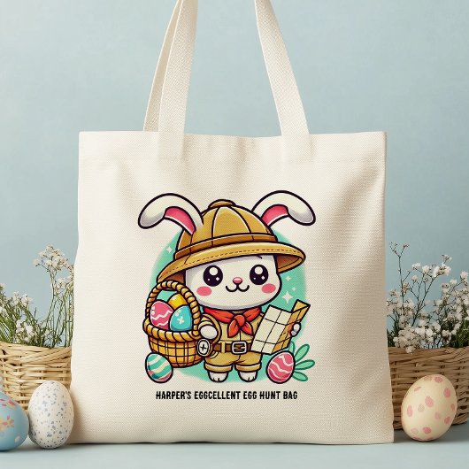 キュートバニーパーソナライズされたイースターエッグ狩り トートバッグ