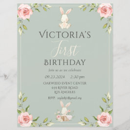キュートバニーファースト誕生日グリーンバジェット招待状