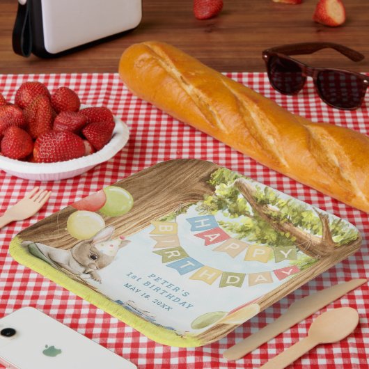 キュートバニーファースト誕生日 ペーパープレート (ピクニック)