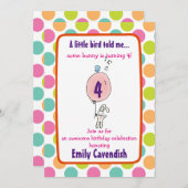 キュートバニーホールディングザバルーン水玉模様誕生日 招待状 (正面/裏面)