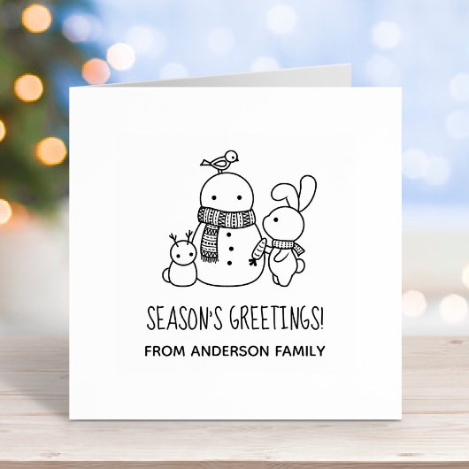 キュートバニーラビットと雪だるま季節のごあいさつ ラバースタンプ