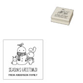 キュートバニーラビットと雪だるま季節のごあいさつ ラバースタンプ (押印)