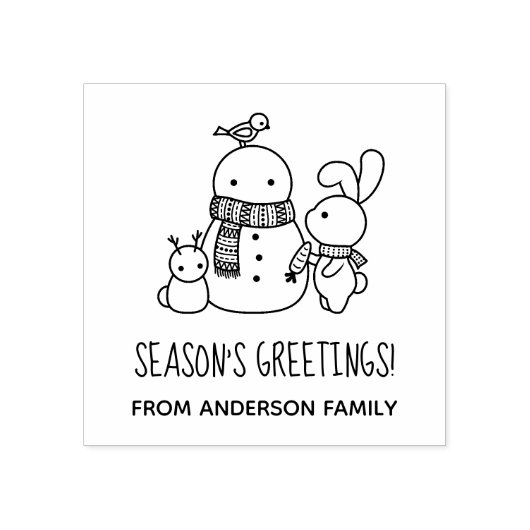 キュートバニーラビットと雪だるま季節のごあいさつ ラバースタンプ (インプリント)